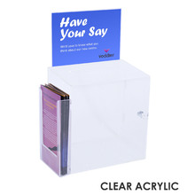 Premium Acrylic Clear Suggestion Box with A5 Display with DL Brochure Holder on side