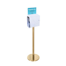 Premium Clear Suggestion Box with A5 Display on Gold Pole and Base with DL Brochure Holder and Pen Holder on Side