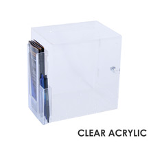 Premium Acrylic Clear Suggestion Box with DL Brochure Holder and Pen Holder on side