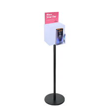 Premium Frosted Clear Suggestion Box with A5 Display on Black Pole and Base with DL Brochure Holder and Pen Holder