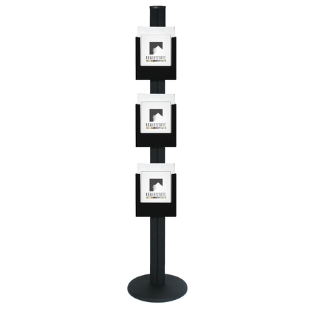3 x A4 Black Brochure Holders on 1.8m Black Combo Pole