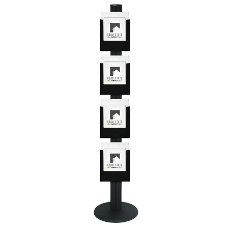 4 x A4 Black Brochure Holders on 1.8m Black Combo Pole