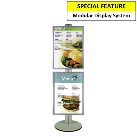 2 x A2 Poster Holder on Siver Combo Pole 1450mm High - Single Sided