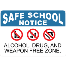 PRINTED ALUMINUM A3 SIGN - Alcohol Drug and Weapon Free Zone Sign