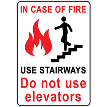 PRINTED ALUMINUM A3 SIGN - In Case Of Fire Do Not Use Elevators Sign