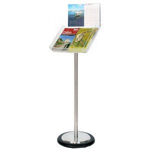 Silver Freestanding Brochure Holder Holds A3 Landscape with Wheel Base