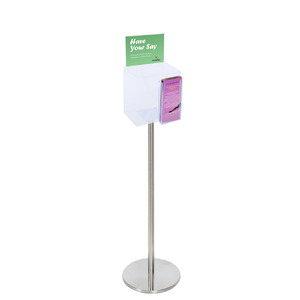 Premium Clear Suggestion Box with A5 Display on Silver Pole and Base with DL Brochure Holder