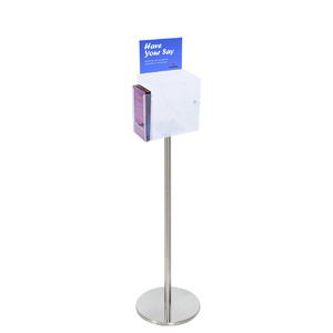Premium Clear Suggestion Box with A5 Display on Silver Pole and Base with DL Brochure Holder on Side