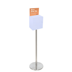 Premium Frosted Suggestion Box with A5 Display on Silver Pole and Base