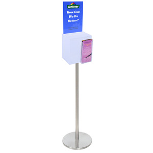 Premium Frosted Suggestion Box with A4 Display on Silver Pole and Base with DL Brochure Holder