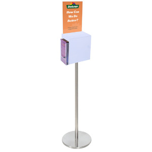 Premium Frosted Suggestion Box with A4 Display on Silver Pole and Base with DL Brochure Holder on Side