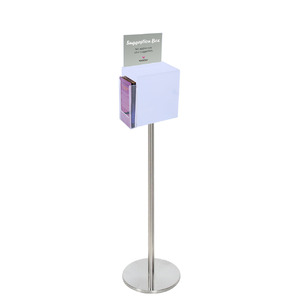 Premium Frosted Suggestion Box with A5 Display on Silver Pole and Base with DL Brochure Holder on Side