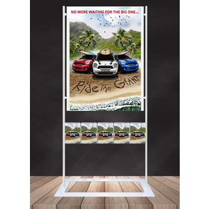 Premium Acrylic 1800mm Lobby Stand Holds 30x40 Inch Poster Double Sided with 5 A5 Brochure Holders on one side