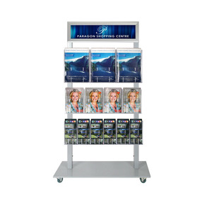 Silver Mall Stand - Snap Header with 3 A4, 4 A5 and 6 DL Brochure Holders Double Sided 