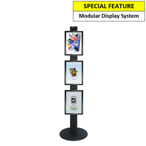 3 x A4 Poster Holder on Black Combo Pole 1450mm High - Single Sided