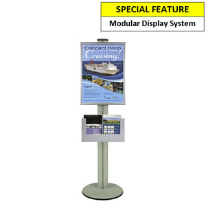 A2 Poster Holder with A3 Landscape Steel Brochure Holder on Siver Combo Pole 1450mm High -Double Sided