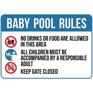 PRINTED ALUMINUM A4 SIGN - Baby Pool Rules Sign