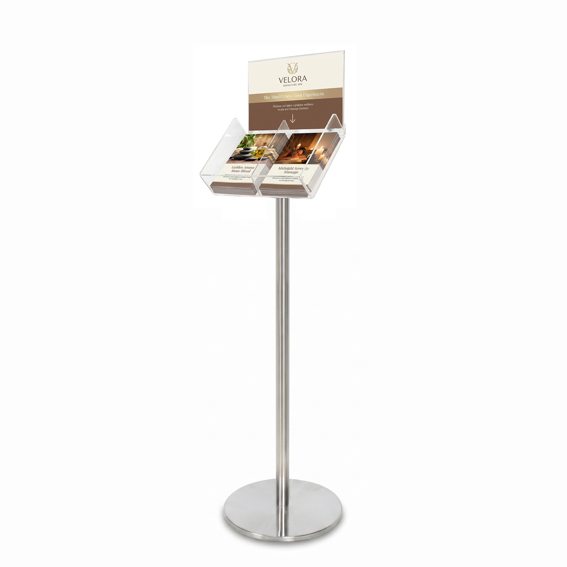 Silver Freestanding Brochure Holder Holds 2 A5
