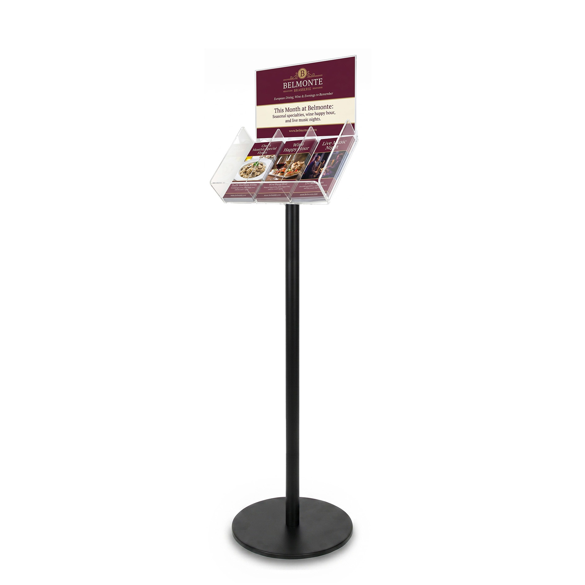 Black Freestanding Brochure Holder Holds 3 DL 