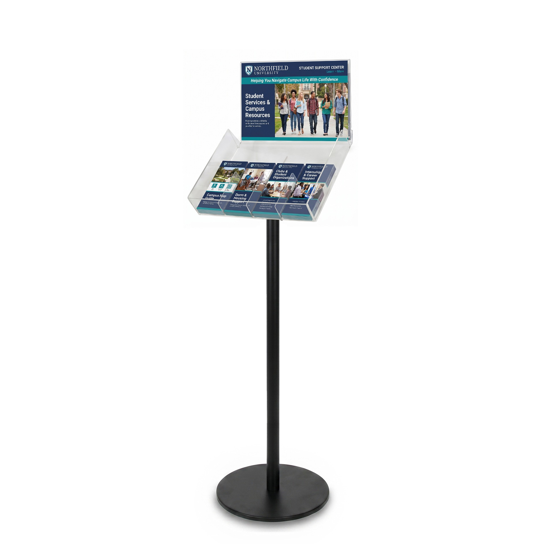 Black Freestanding Brochure Holder Holds 4 DL 