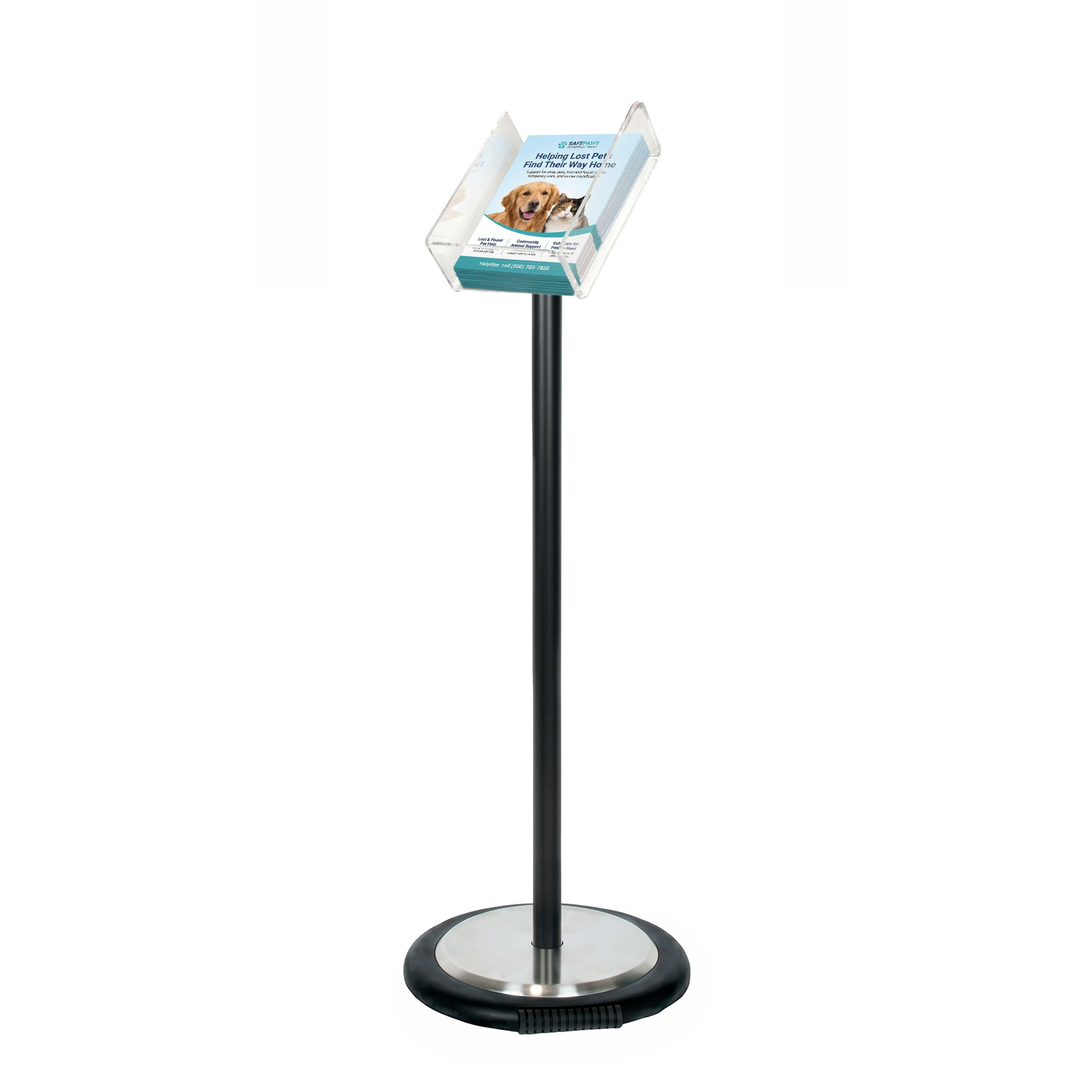 Black Freestanding Brochure Holder Holds A4 with Wheel Base