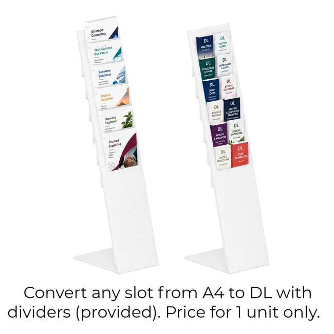 White Mod Brochure Holder Display with Dividers