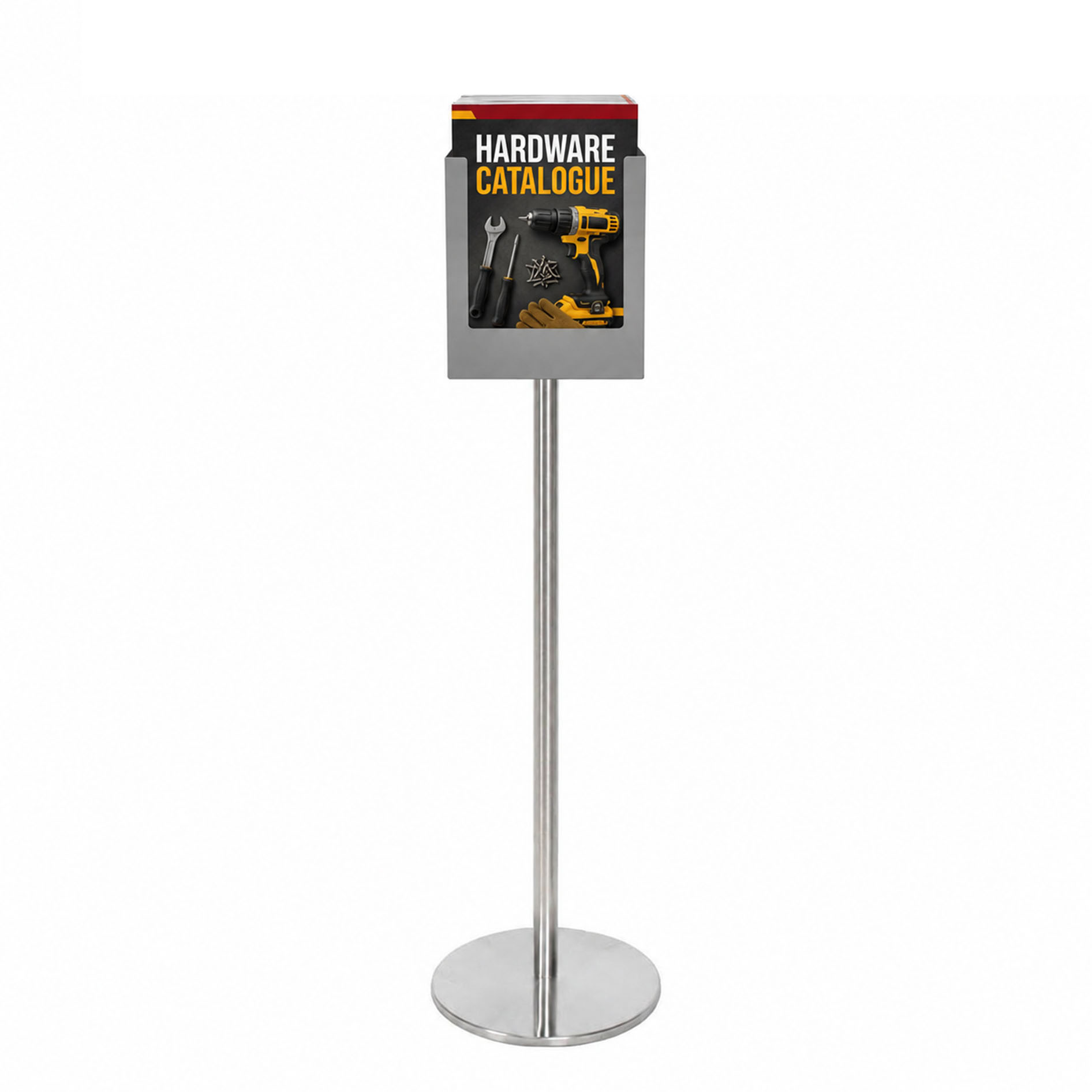 Freestanding A4 Silver Steel Brochure Holder Extra Deep