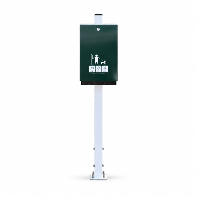 Green Dog Waste Bag Dispenser with Silver 1150mm Pole