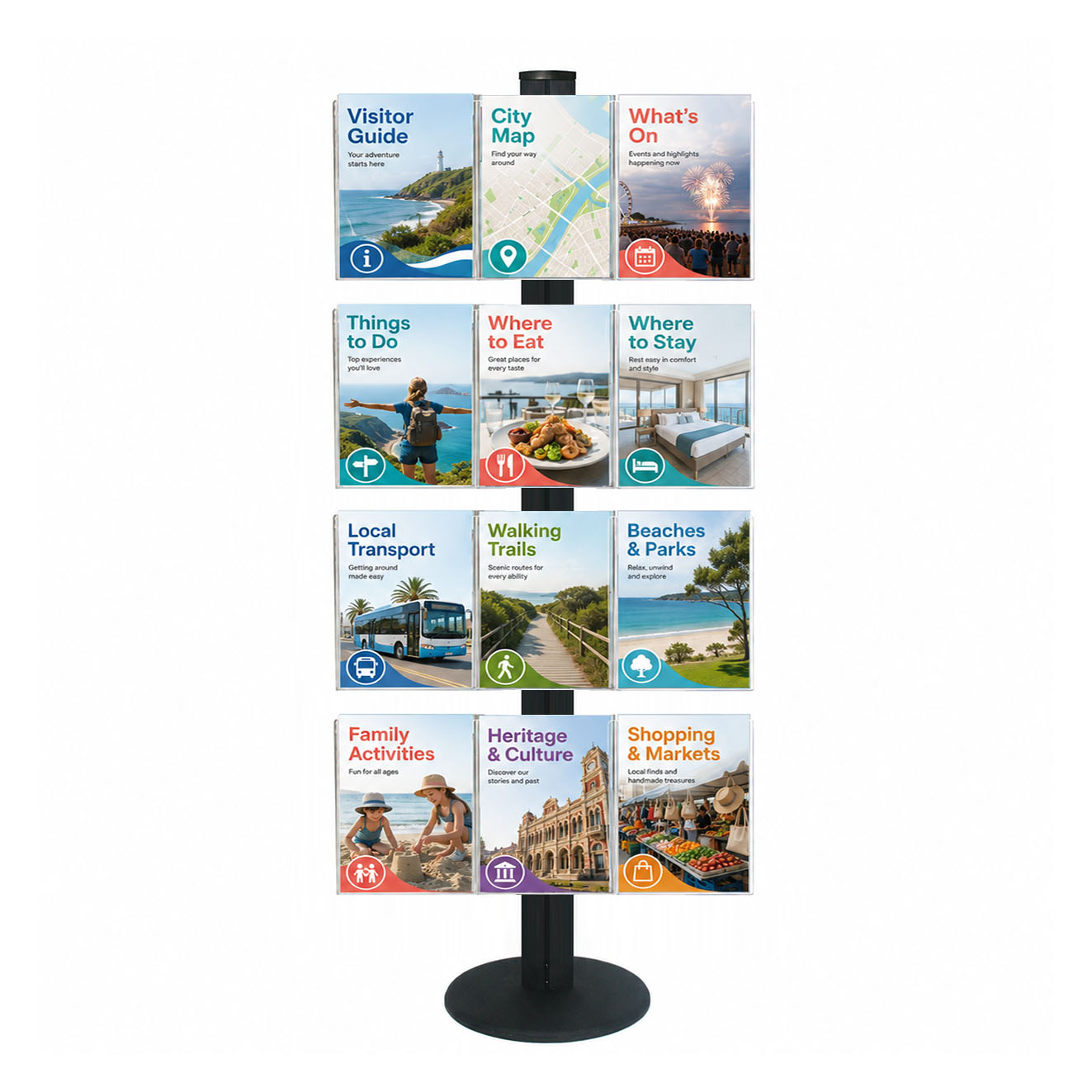 Freestanding 1800mm Black Combo  Brochure Holder 12 A4