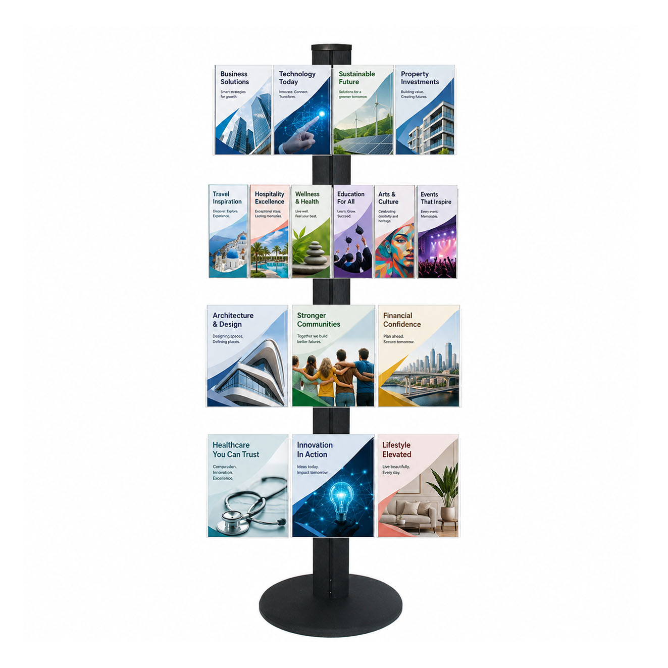 Freestanding 1800mm Black Combo  Brochure Holder 6 DL, 6 A4 & 4 A5