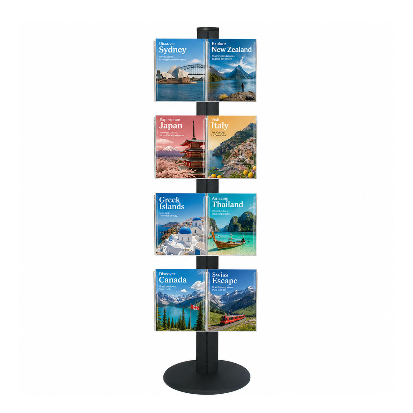 Freestanding 1800mm Black Combo  Brochure Holder 8 A4