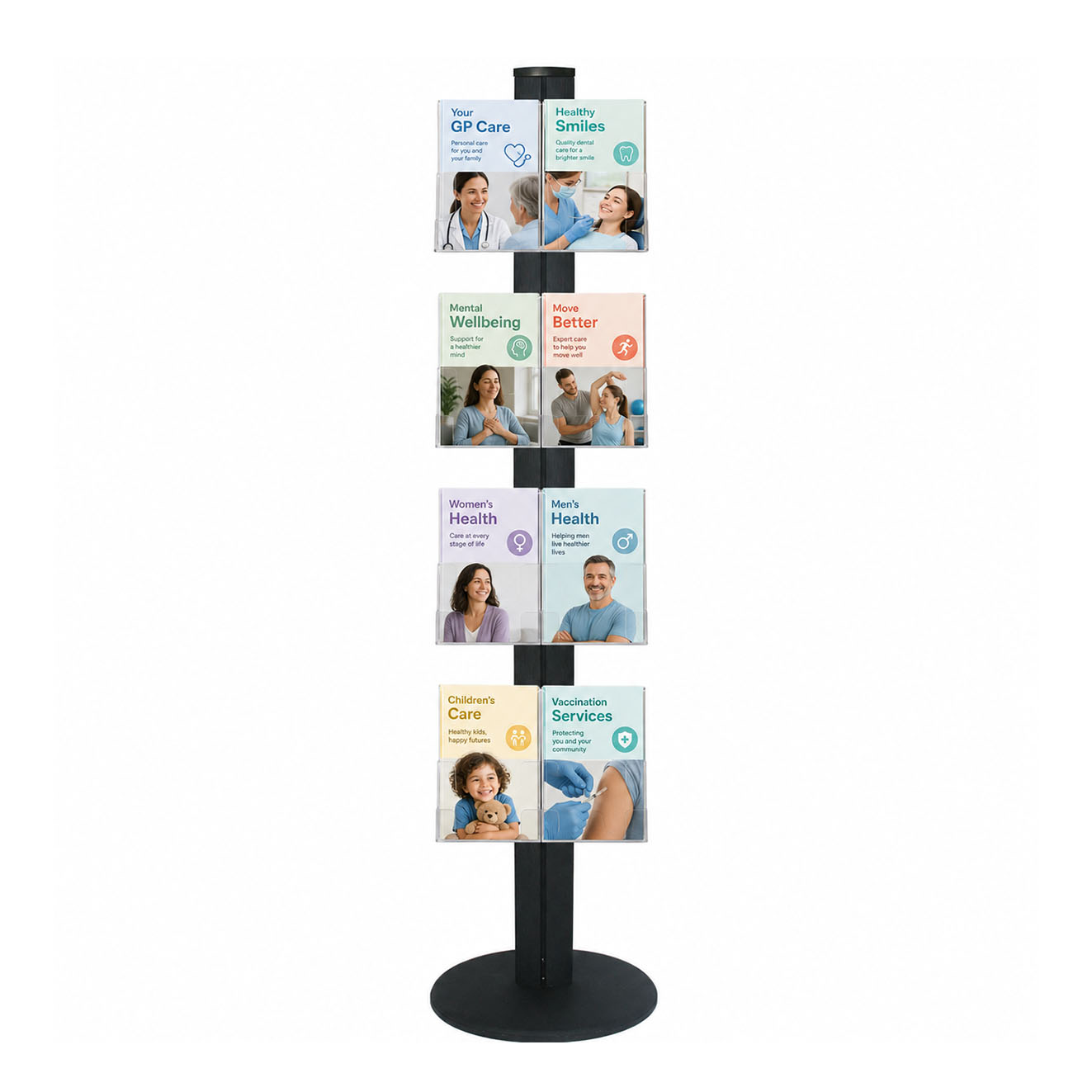 Freestanding 1800mm Black Combo  Brochure Holder 8 A5