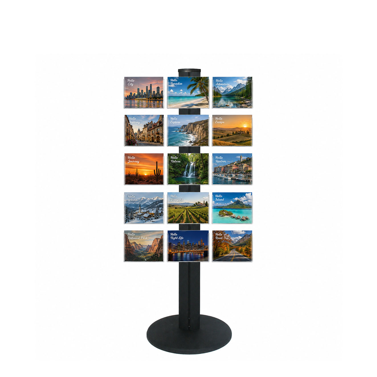 Freestanding 1450mm Black Combo  Brochure Holder 15 Landscape Postcard Holders