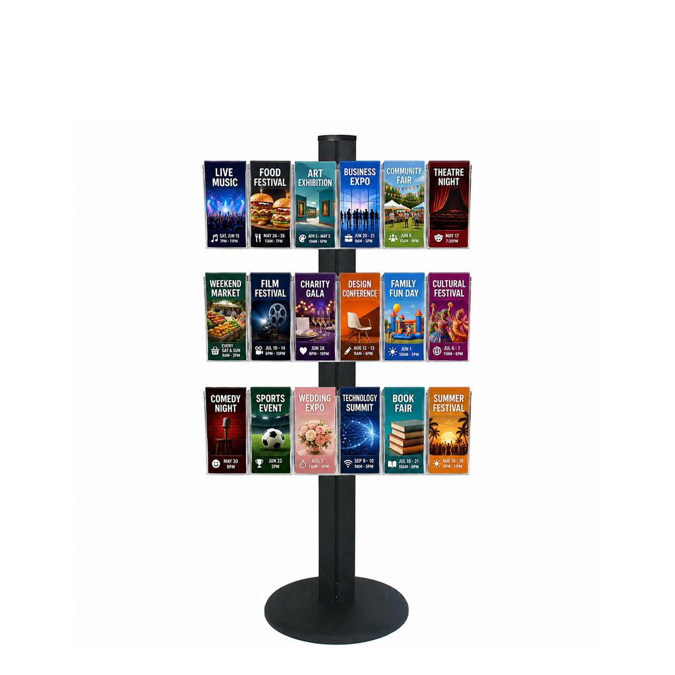 Freestanding 1450mm Black Combo  Brochure Holder 18 DL 