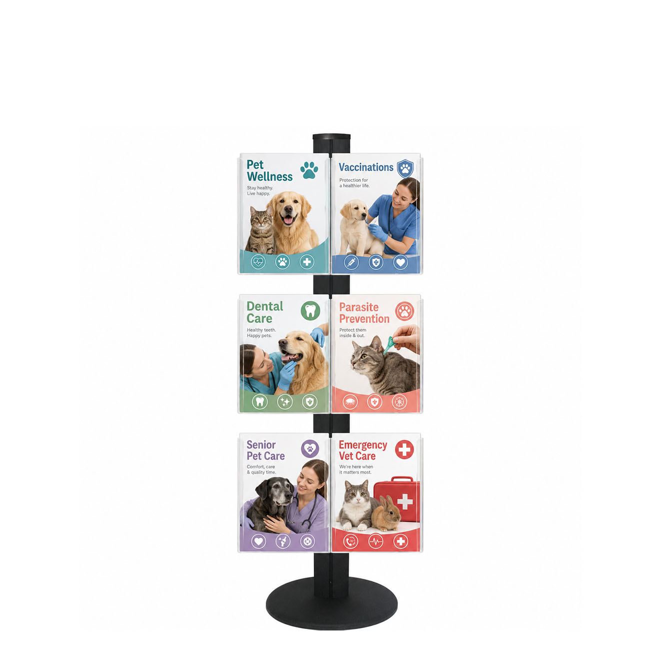 Freestanding 1450mm Black Combo  Brochure Holder 6 A4