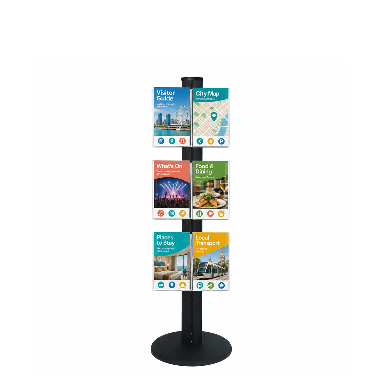 Freestanding 1450mm Black Combo  Brochure Holder 6 A5