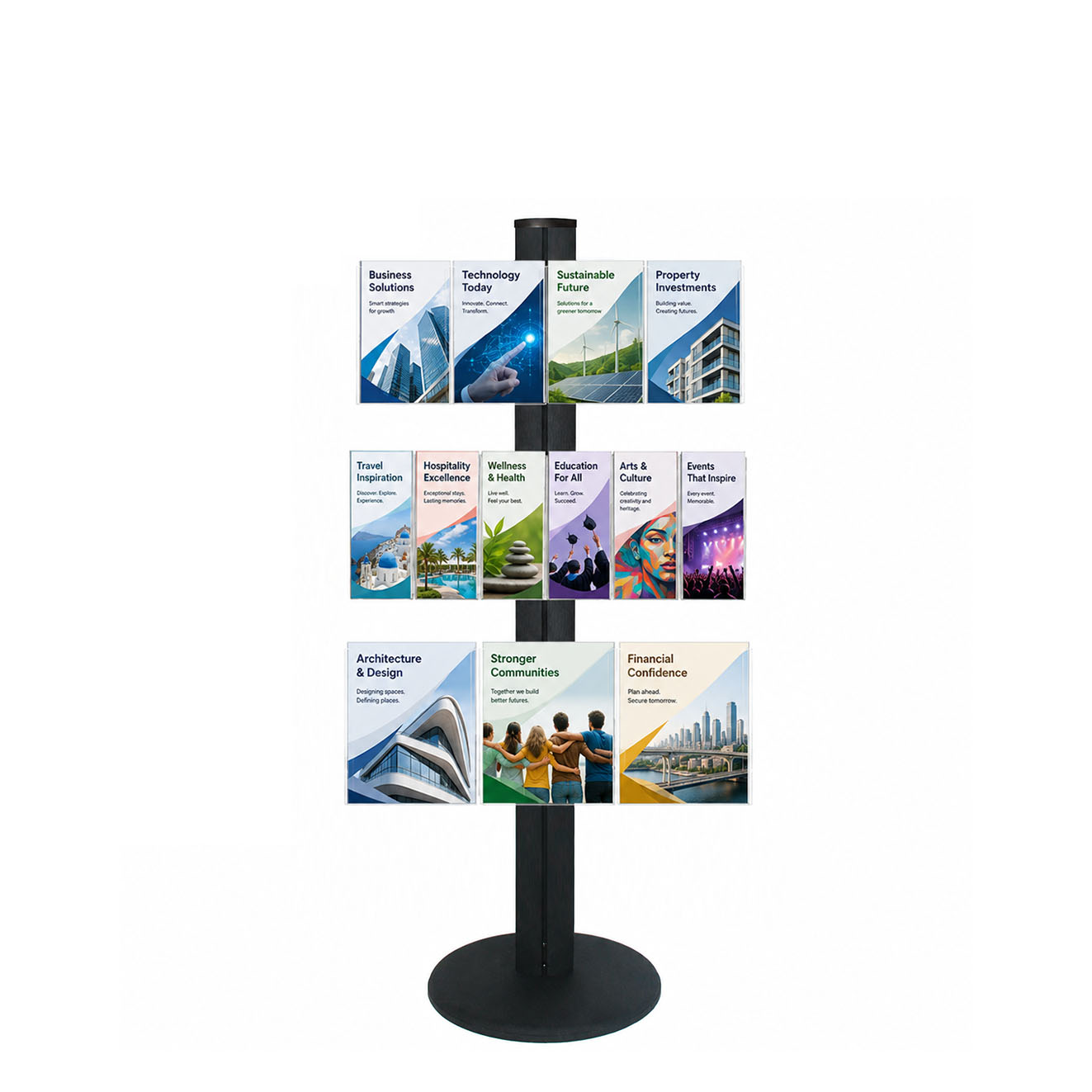 Freestanding 1450mm Black Combo  Brochure Holder 6 DL, 3 A4 & 4 A5