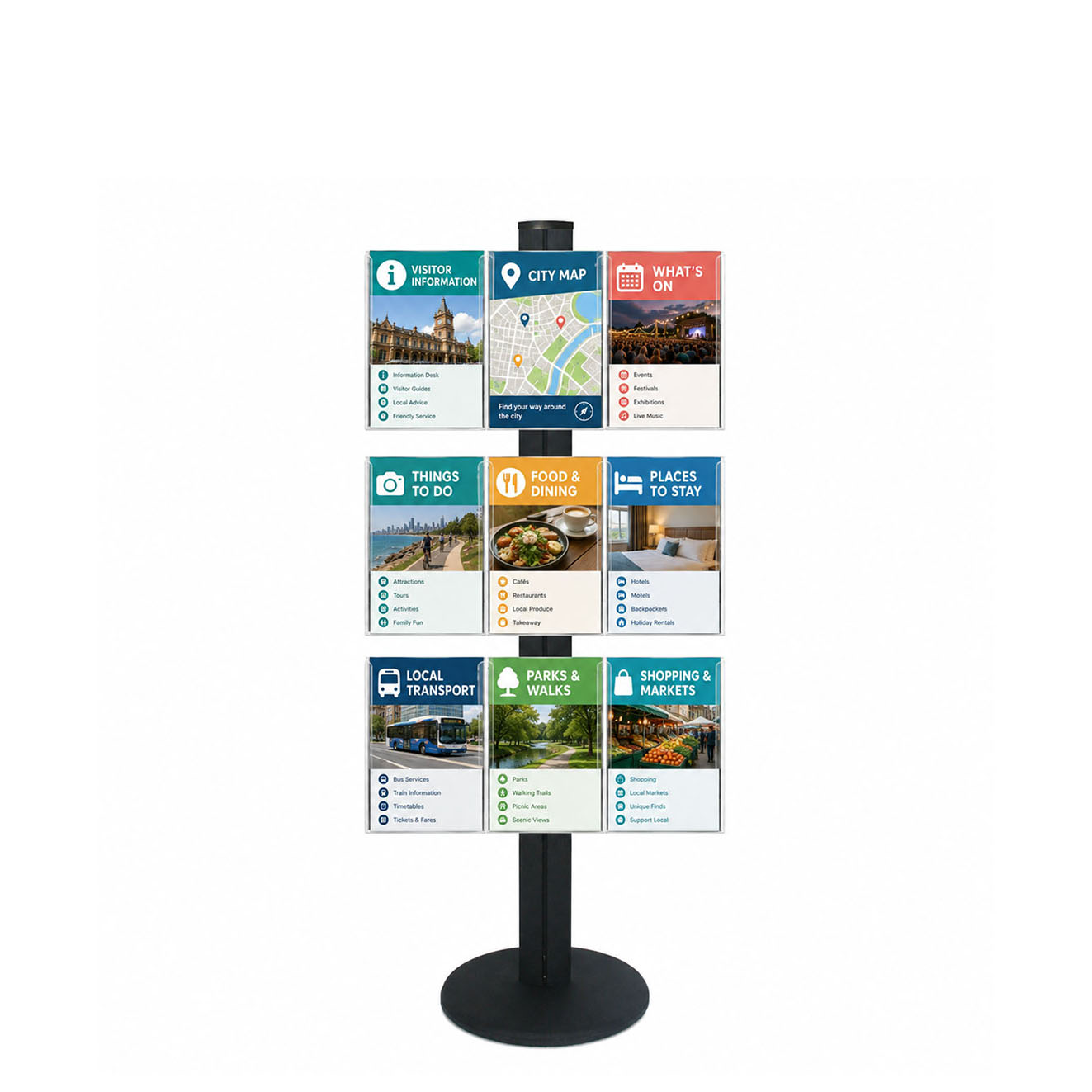 Freestanding 1450mm Black Combo  Brochure Holder 9 A4