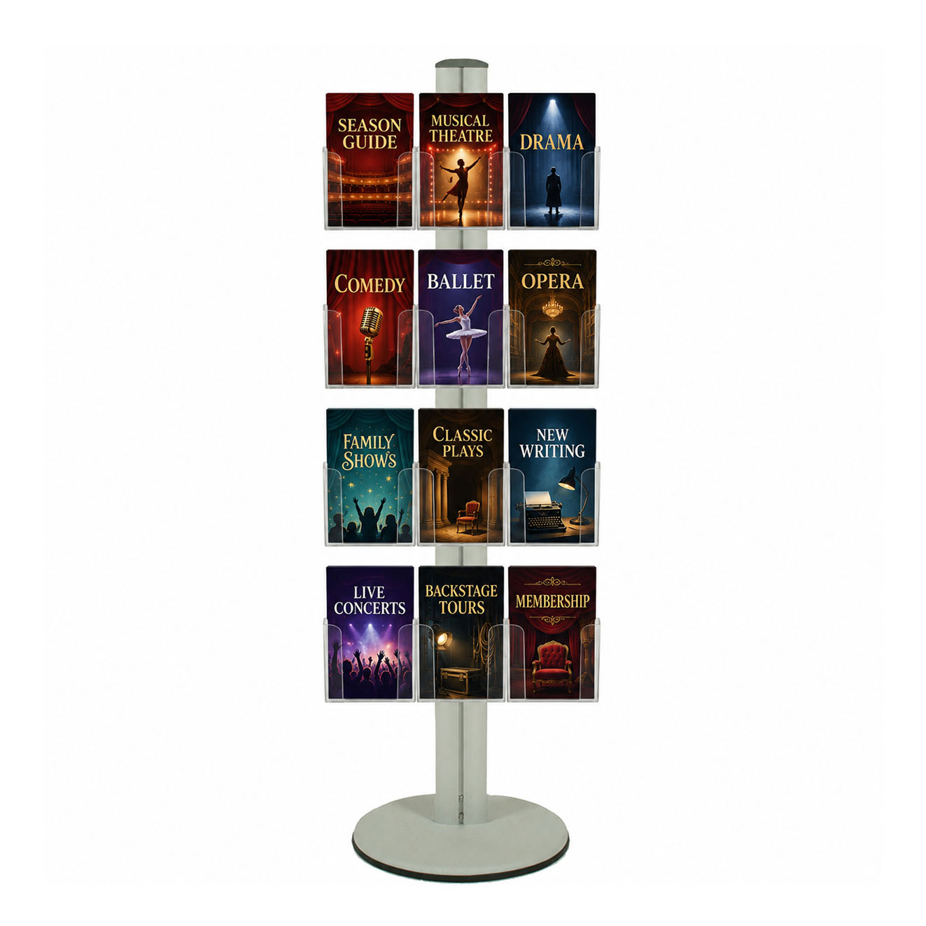 Freestanding 1800mm Silver Combo  Brochure Holder 12 A5