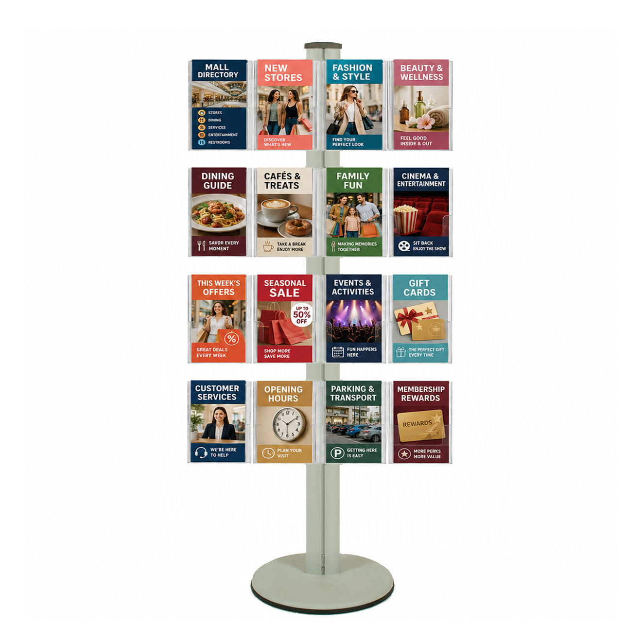 Freestanding 1800mm Silver Combo  Brochure Holder 16 A5