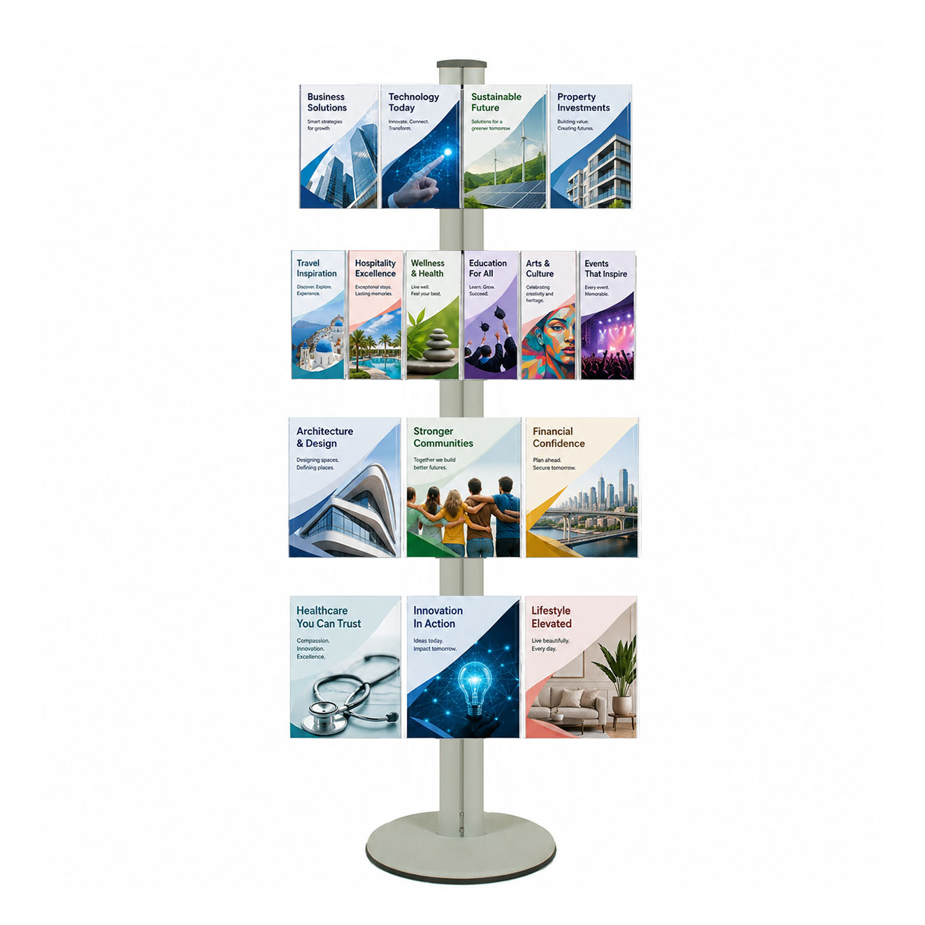 Freestanding 1800mm Silver Combo  Brochure Holder 6 DL, 6 A4 & 4 A5