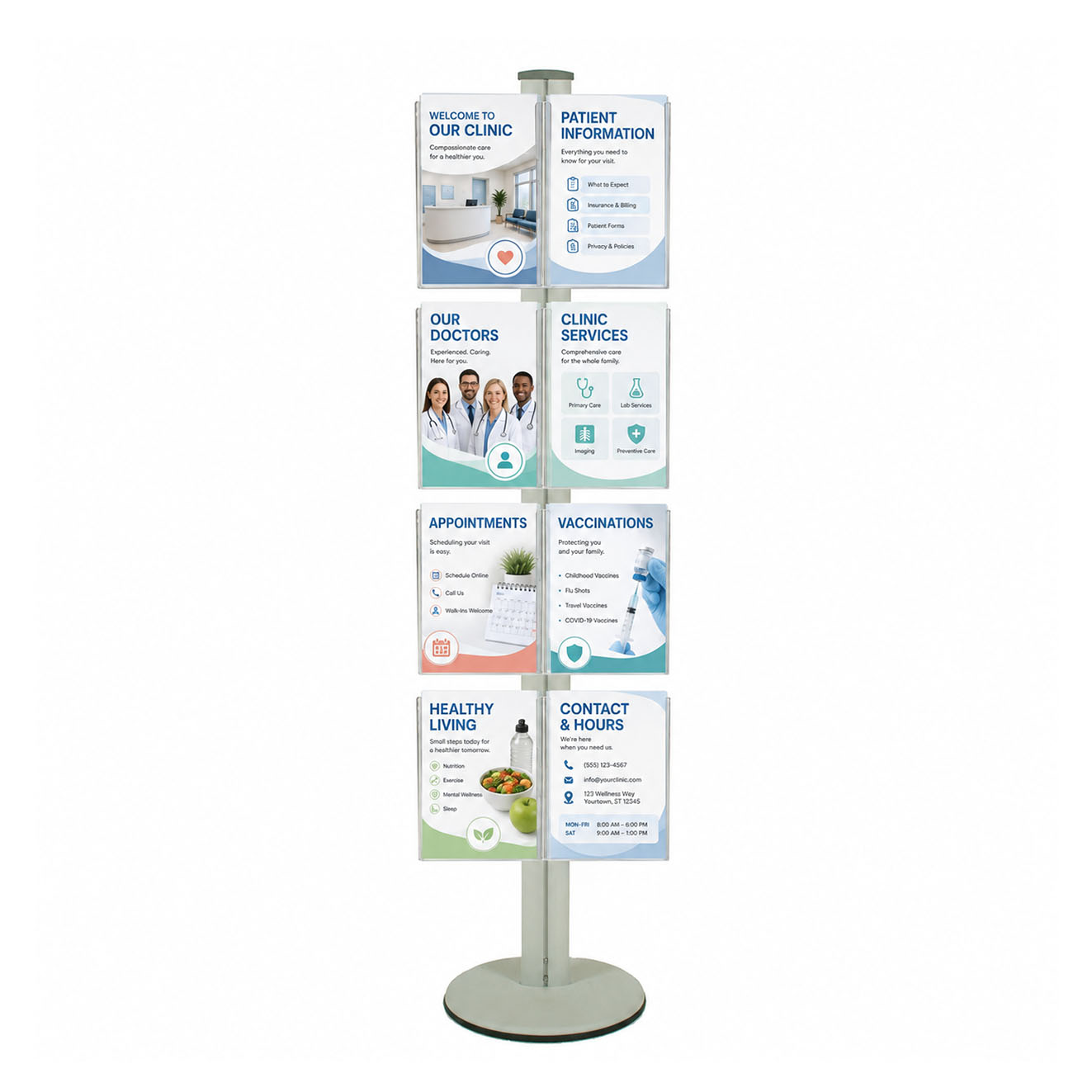 Freestanding 1800mm Silver Combo  Brochure Holder 8 A4