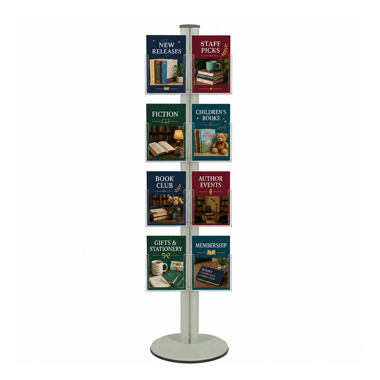 Freestanding 1800mm Silver Combo  Brochure Holder 8 A5