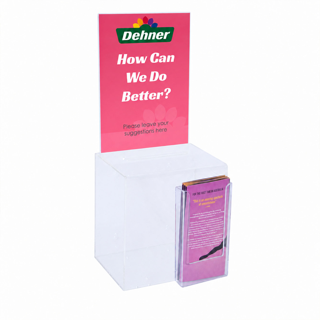 Premium Acrylic Clear Suggestion Box with A4 Display with DL Brochure Holder