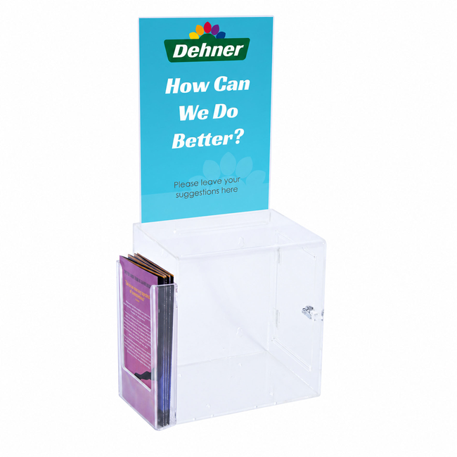 Premium Acrylic Clear Suggestion Box with A4 Display with DL Brochure Holder on side