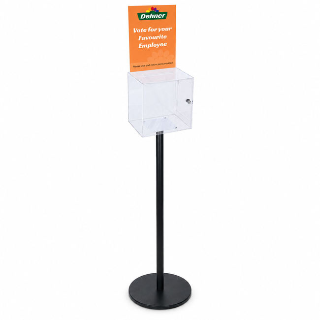 Premium Clear Suggestion Box with A4 Display on Black Pole and Base