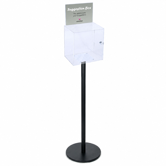 Premium Clear Suggestion Box with A5 Display on Black Pole and Base