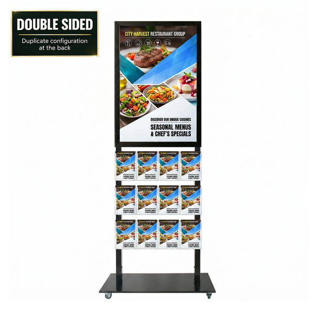 Tall Info Stand -  A1 Snap Frame with 12 A5 Brochure Holders Double Sided 