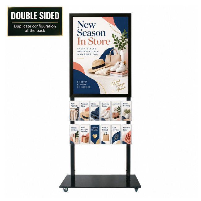 Tall Info Stand -  A1 Snap Frame with 12 DL Brochure Holders Double Sided 