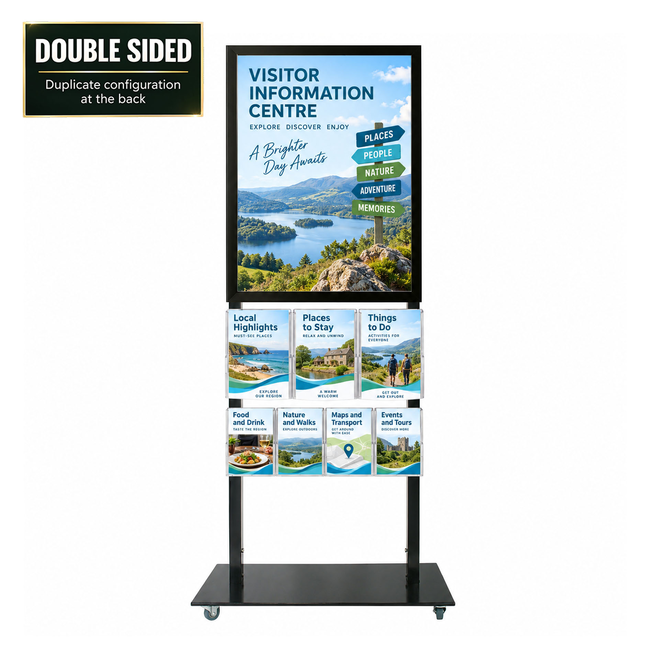 Tall Info Stand -  A1 Snap Frame with 3 A4 + 4 A5 Brochure Holders Double Sided
